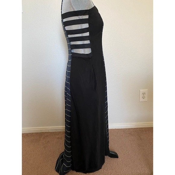 Under Ligne Doo Ri Women’s Dress Navy Black Striped Modal Silk 12 whimsy goth - Picture 9 of 9